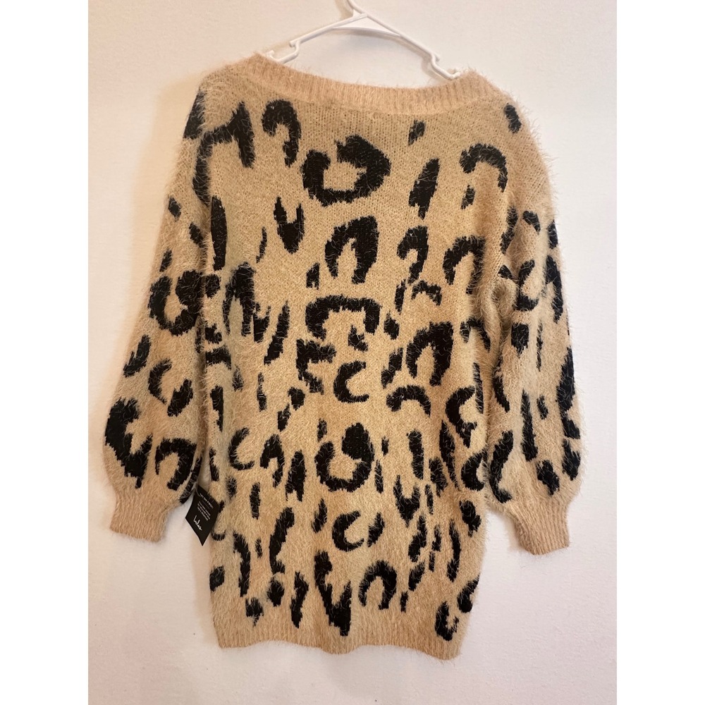 Lulus Leopard Eyelash Knit Sweater Dress Tan Black Animal Print XS New - Picture 7 of 7